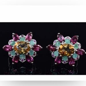 Oval Citrine, Emerald & Rhodolite Garnet Set